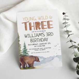 Bear-Young-Vild och tre pojkar 3:e födelsedagen Inbjudningar