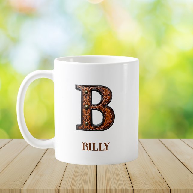 Bearbetad västerländsk läderinitial monogram B Kaffemugg (Skapare uppladdad)