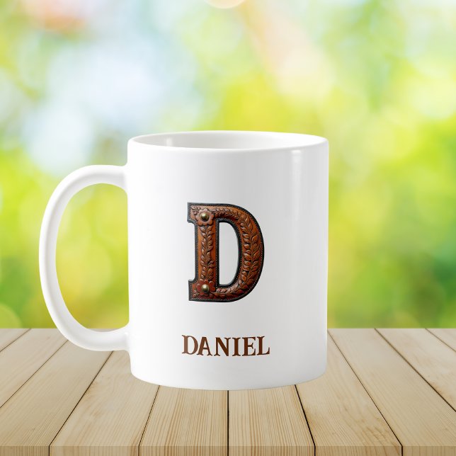 Bearbetad västerländsk läderinitial monogram D Kaffemugg (Skapare uppladdad)