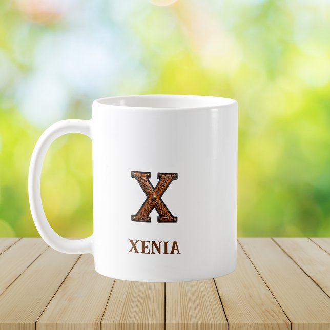 Bearbetad västerländsk läderinitial monogram X Kaffemugg (Skapare uppladdad)