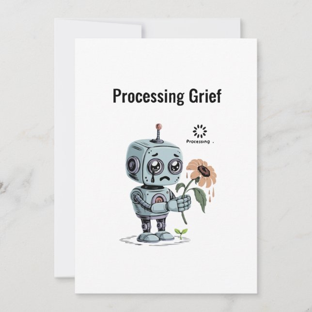 Bearbetar Sorg Söt Sorgsam Robot - Emotionell AI Tack Kort (Framsida)
