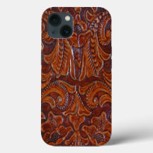 Bearbetat lädertryck i Cognacbrunt iPhone-fodral