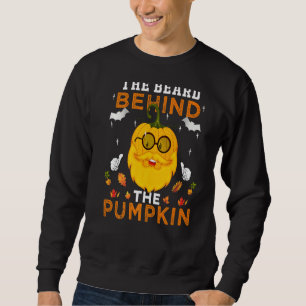 Beard bakom Pumpkin Funny Halloween Costu Lång Ärmad Tröja
