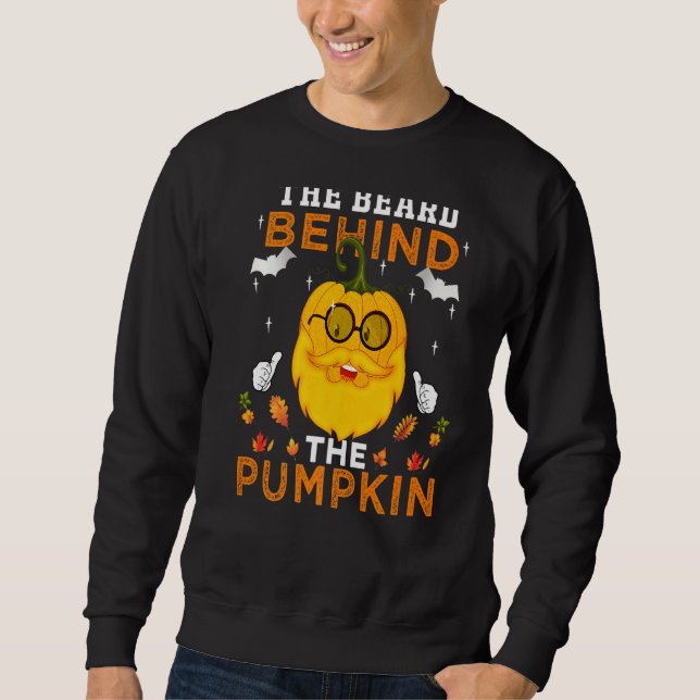 Beard bakom Pumpkin Funny Halloween Costu Lång Ärmad Tröja (Framsida)