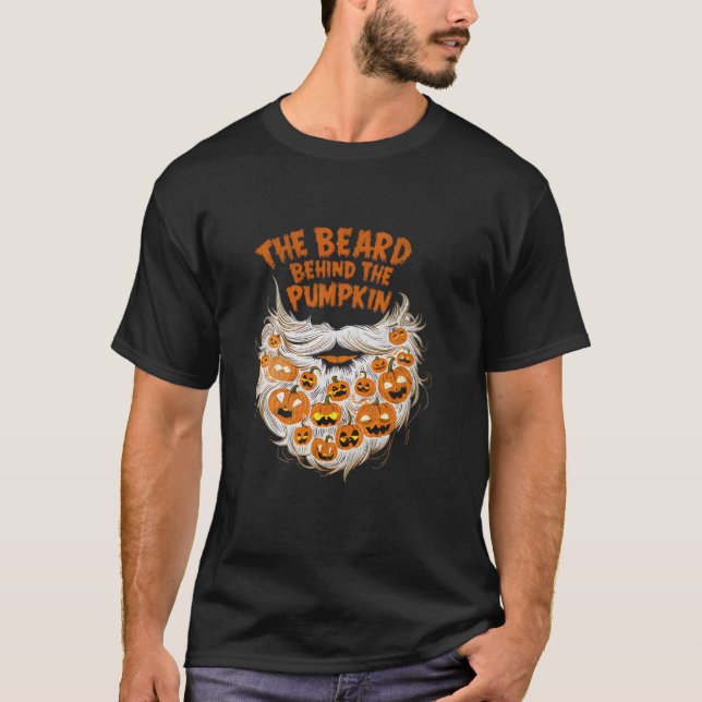 Beard bakom pumpkin Halloween Funny Pregn T Shirt (Framsida)