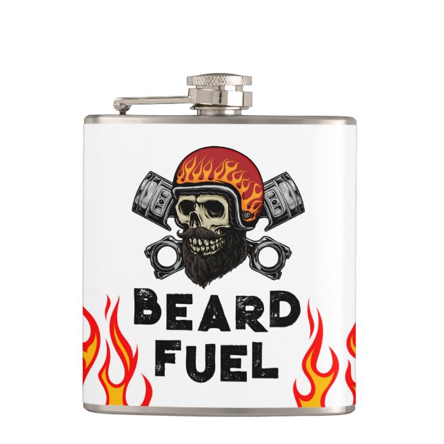 BEARD FUEL Funny Manar Skull & Flames Joke Gift Fickplunta (Framsidan)