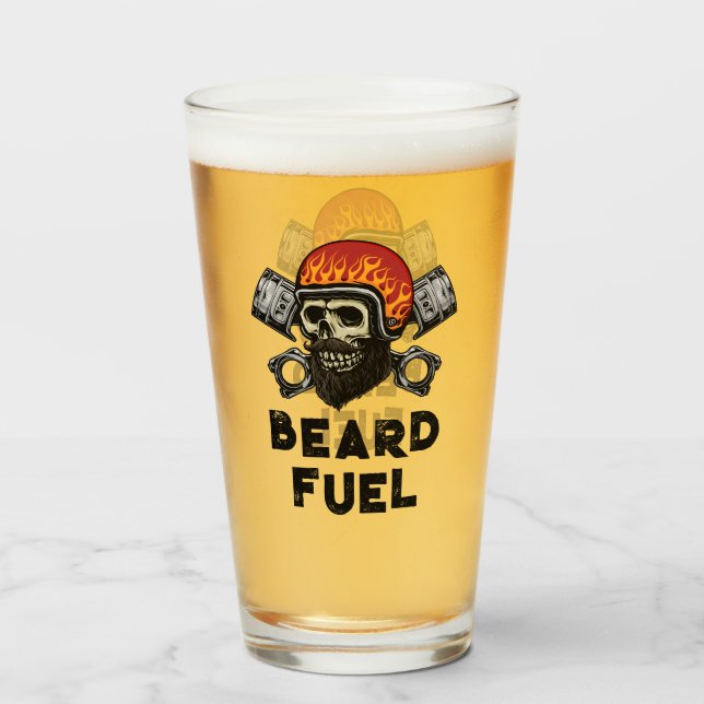 BEARD FUEL Funny Manar Skull & Flames Joke Gift Glaskopp (Framsida fylld)