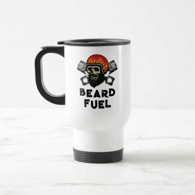 BEARD FUEL Funny Manar Skull & Flames Joke Gift Resemugg (Vänster)
