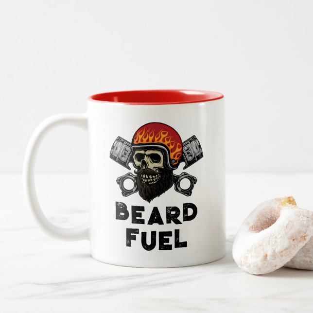 BEARD FUEL Funny Manar Skull & Flames Joke Gift Två-Tonad Mugg (Med munk)