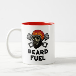 BEARD FUEL Funny Manar Skull & Flames Joke Gift Två-Tonad Mugg
