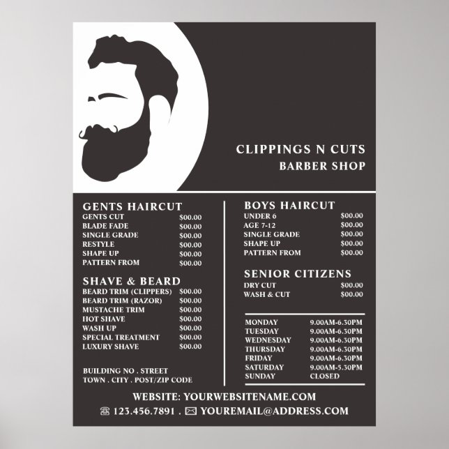 Beard Logotyp, Manar Barbers Prisa förteckning Poster (Framsidan)