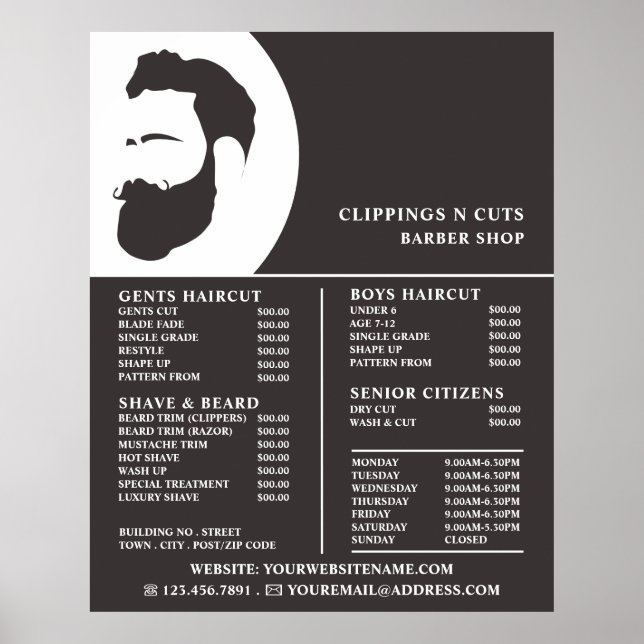 Beard Logotyp, Manar Barbers Prisa förteckning Poster (Framsidan)