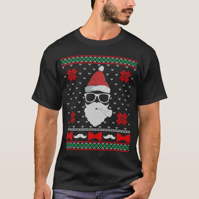 Beard Proud Santa Hipster Ugly jul Helgdag P T Shirt (Framsida)