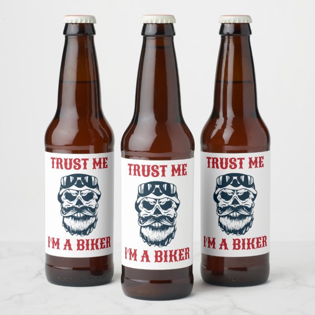 Beard Scull | Motorcykel | Lita på mig att jag är  Ölflaska Etikett (Flaskor)