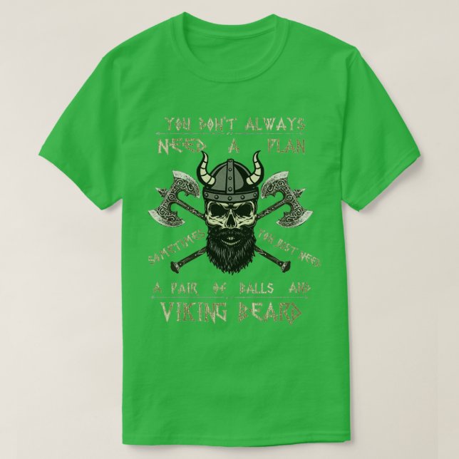 Beard Viking Scull Vikings Ax T Shirt (Design framsida)