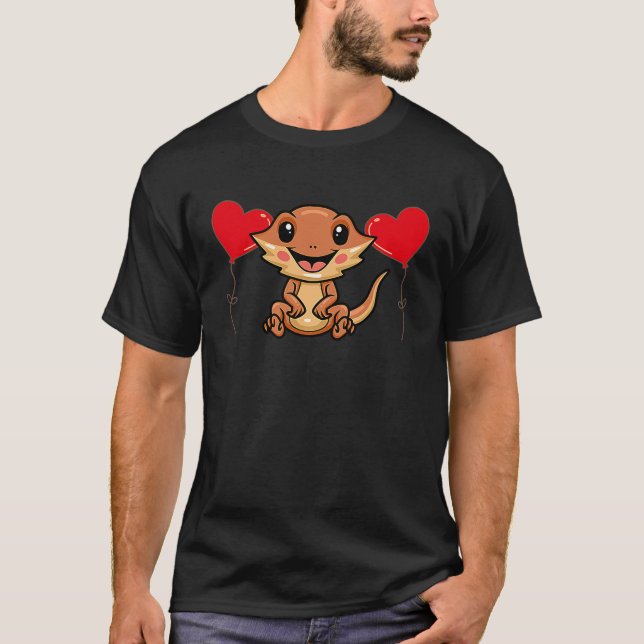 Beardad drake med hjärtballong Valentines day L T Shirt (Framsida)