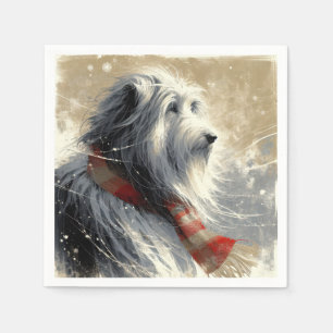 Beardad kollie med strimlad vinter-scarf pappersservett