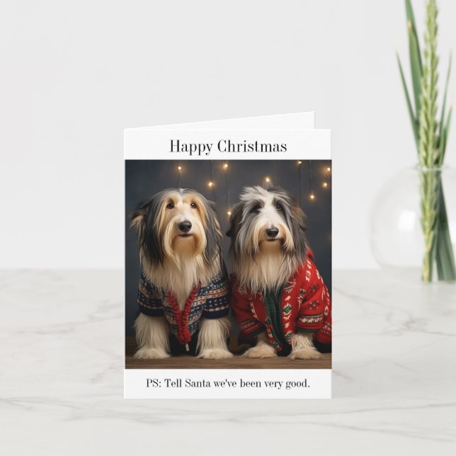 Bearde Collies Lycklig-julkort Kort (Framsida)