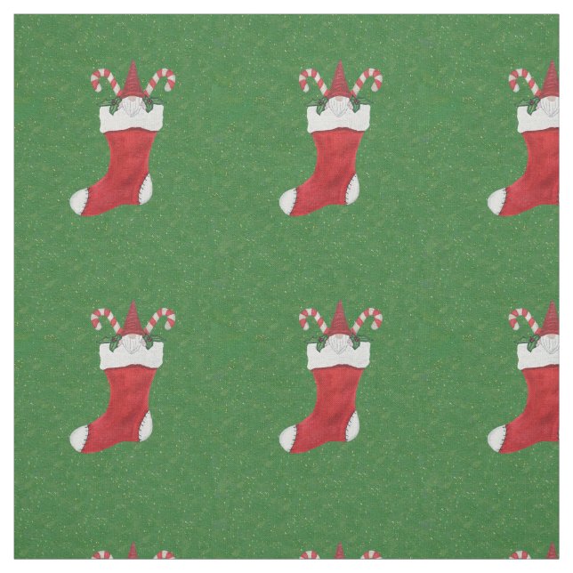 Bearde Gnome i Red jul Stocking Grönt Tyg (Provkarta)