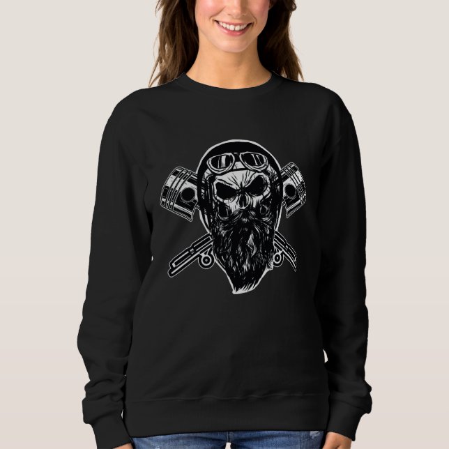 Bearded Biker Skull Motorcycle T Shirt (Framsida)