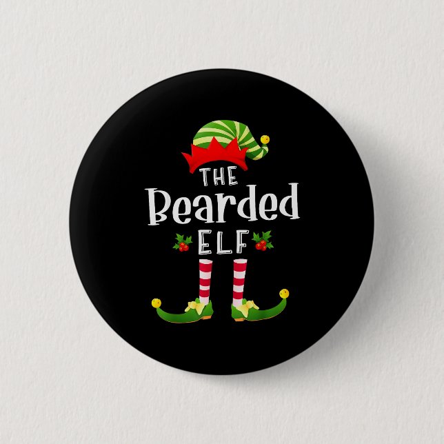 Bearded Christmas Elf Matching Pajama X-mas Party  Knapp (Framsida)