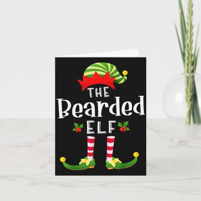 Bearded Christmas Elf Matching Pajama X-mas Party  Kort (Framsida)