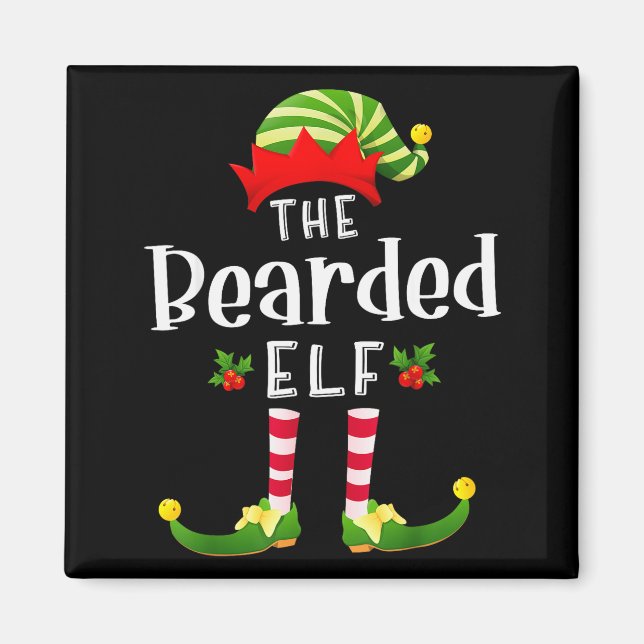 Bearded Christmas Elf Matching Pajama X-mas Party  Magnet (Framsidan)