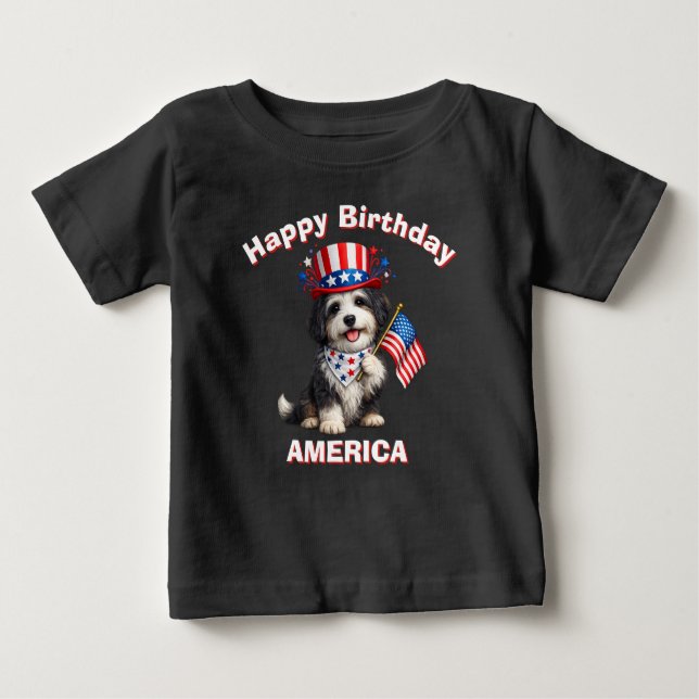 Bearded Collie (2ab) Patriotisk Kid T-Shirt (Framsida)