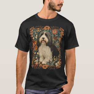 Bearded Collie Beardie in Vintage Blomsterträdgård T Shirt