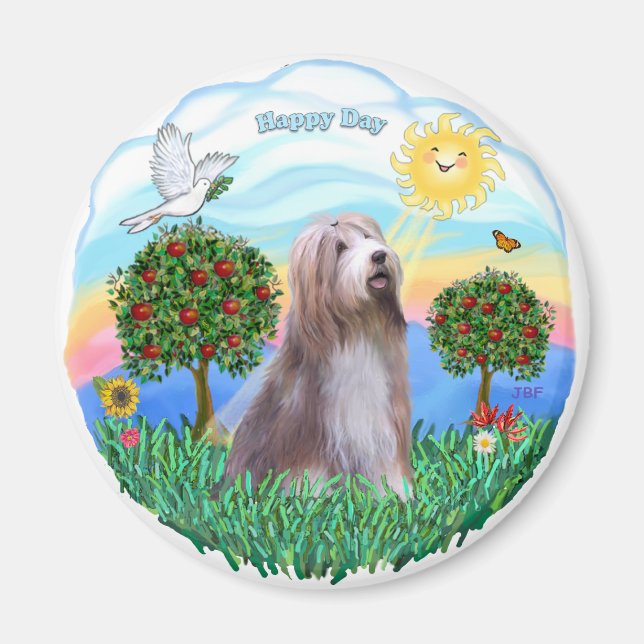 Bearded collie (brun-vit) magnet (Framsidan)