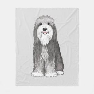 Bearded Collie   Cute Tecknad hund Throw Blanket Fleecefilt