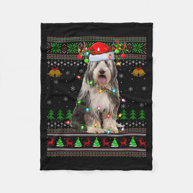 Bearded Collie Dog Ugly Christmas Sweater Holiday  Fleecefilt (Framsidan)