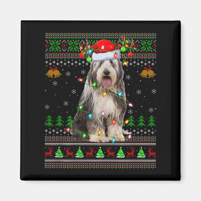 Bearded Collie Dog Ugly Christmas Sweater Holiday  Magnet (Framsidan)