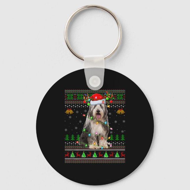 Bearded Collie Dog Ugly Christmas Sweater Holiday  Nyckelring (Framsida)