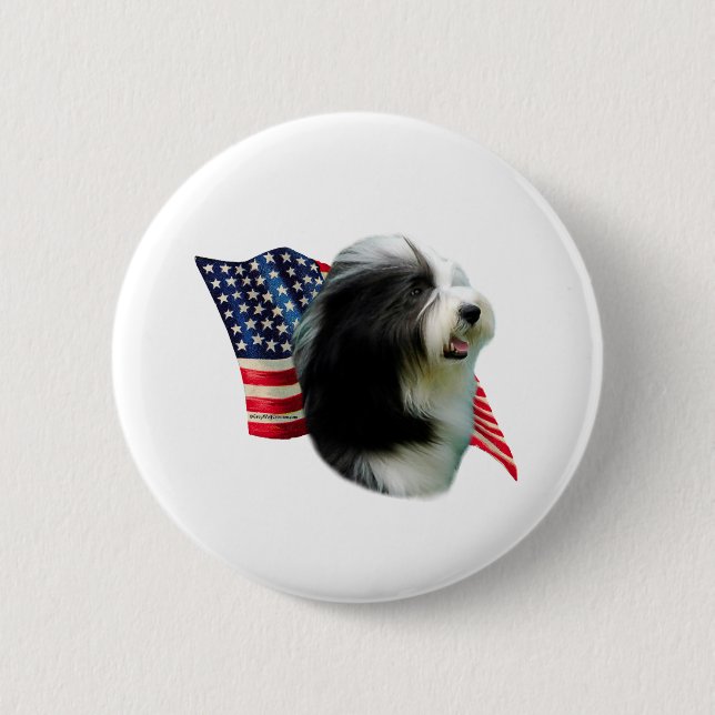 Bearded Collie Flagga Knapp (Framsida)
