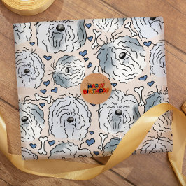 Bearded Collie Hand Drawn Tecknad Head Presentpapper