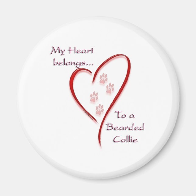 Bearded Collie Heart-Tillhör Magnet (Framsidan)