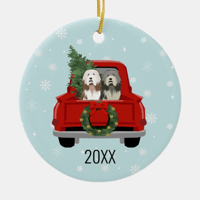 Bearded Collie hund christmas Julgransprydnad Keramik (Framsidan)