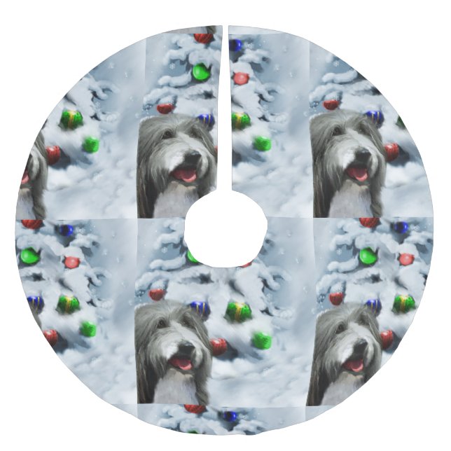 Bearded Collie-jul Julgransmatta Borstad Polyester (Framsidan)