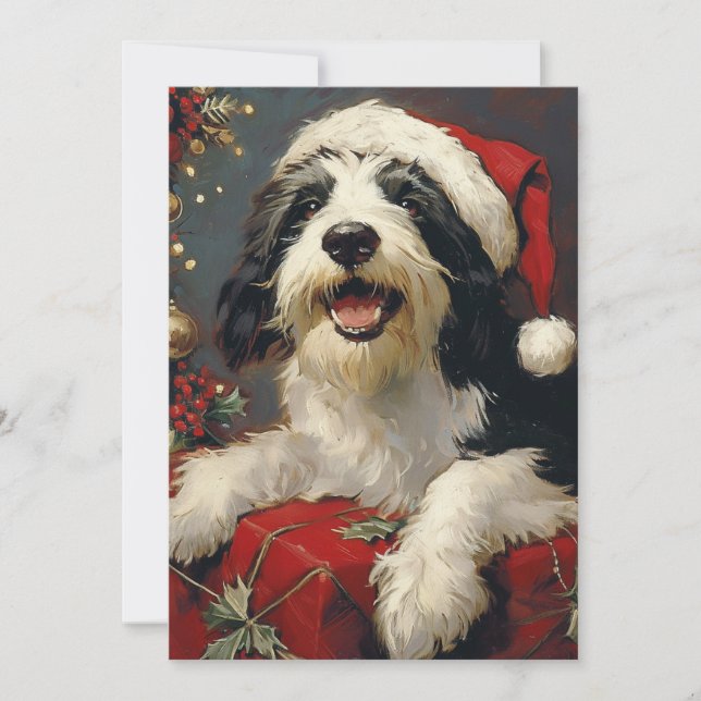 Bearded Collie-jul Julkort (Framsida)