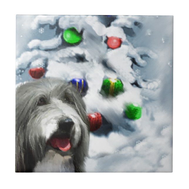 Bearded Collie-jul Kakelplatta (Framsidan)