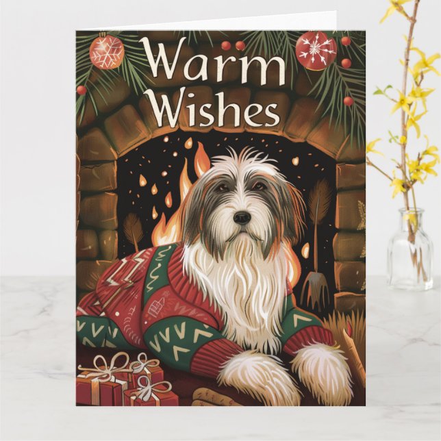 Bearded Collie-jul Kort (Gul blomma)