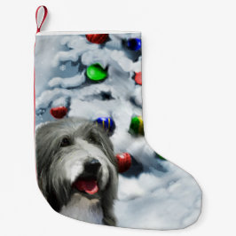 Bearded Collie-jul Liten Julstrumpa
