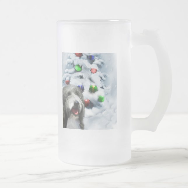 Bearded Collie-julklappar Frostat Ölglas (Höger)