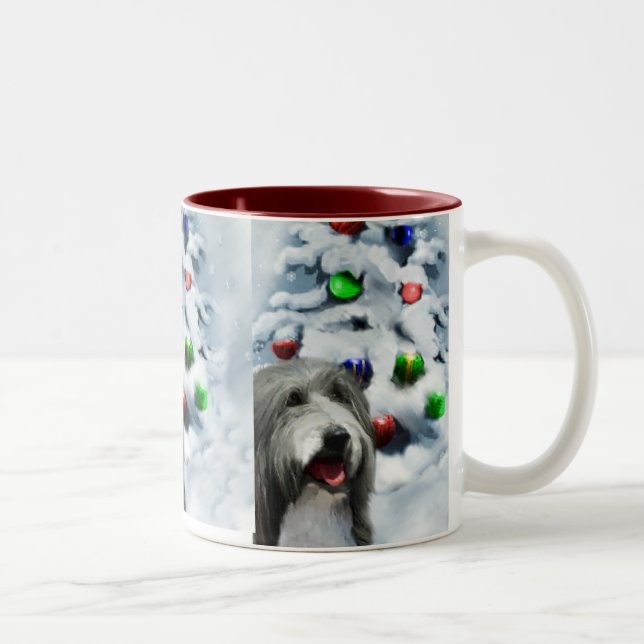 Bearded Collie-julklappar Två-Tonad Mugg (Höger)