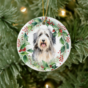 Bearded Collie Julkrans Jul Julgransprydnad Keramik