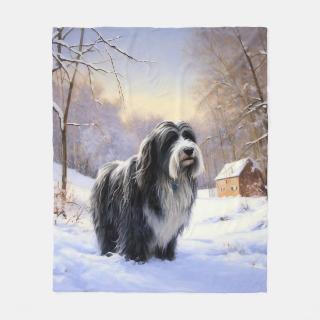Bearded Collie Låt det snöa jul Fleecefilt (Framsidan)