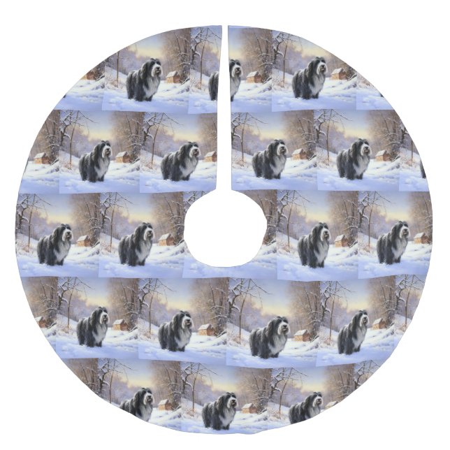Bearded Collie Låt det snöa jul Julgransmatta Borstad Polyester (Framsidan)