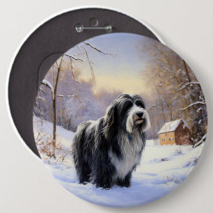 Bearded Collie Låt det snöa jul Knapp
