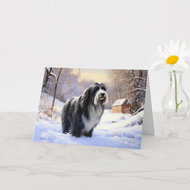 Bearded Collie Låt det snöa jul Kort (Liten växt)